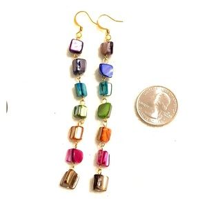 Hand Beaded 7 Chakra shell dangle earrings